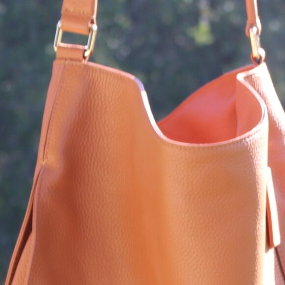 NEW LEATHER TOTE LE MONDE FLORENCE SLOUCH HOBO SHOULDER CARMEL - Picture 5 of 15